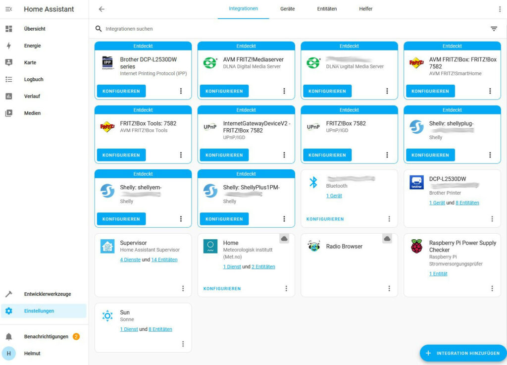 Home Assistant Oberfläche
